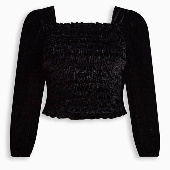 Torrid Velvet Smocked Blouson Sleeve Crop Top NWT 3x Black - Picture 5 of 11